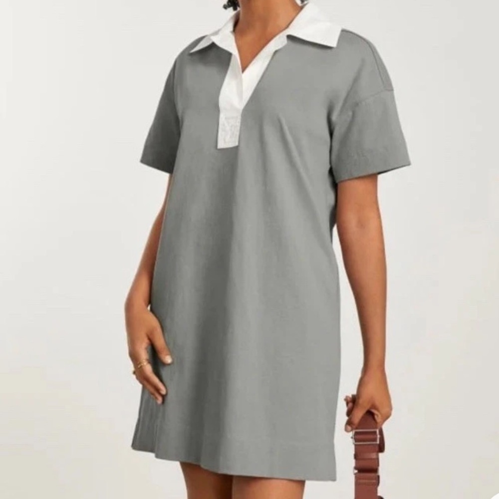 NEW Everlane Womens Polo Dress Organic Cotton Short Green Pink Mini Shirt Dress